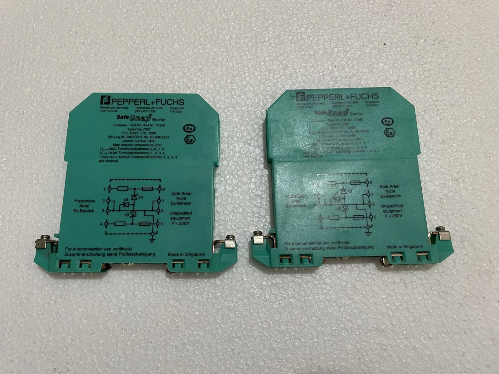Pepperl + Fuchs Z- system Z967 safe snap barrier Part No. 71860 Lot of 2 Pcs